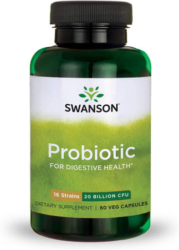 Swanson Probiotic for Digestive Health GI Tract Immune Support Travelers Support 20 Billion CFU with Prebiotic FOS 60 Veggie Capsules
