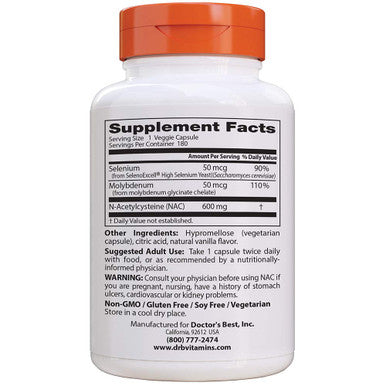 Doctors Best Nac Detox Regulators with seleno excell 180 Veggie Caps