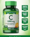 Vitamin C Bioflavonoids & Rose Hips | 1000mg | 100 Caplets | Vegetarian, Non-GMO, Gluten | by Nature's Truth
