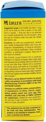 Natural Factors Big Friends Liquid Vitamin D3 10 mcg 400 IU 0.5 fl oz 15 ml