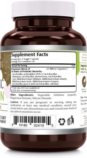 Amazing Nutrition Flora Probiotic Supplement | 25 Billion-10 Strains | 60 Veggie Capsules | Non-GMO | Gluten- | Made in USA