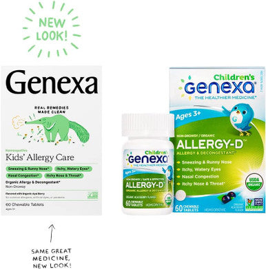 Genexa Kids' Allergy Care | Non-Drowsy Homeopathic Decongestant & Allergy Medicine Relief for Children | Delicious Organic Acai Berry Flavor | 60 Chewable Tablets