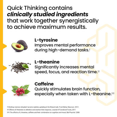 Neuroq Quick Thinking Supplement Pills - Boosts Alertness + Supports Mental Focus & Concentration - L-Theanine, Caffeine, L-Tyrosine & Beta-Alanine - 60 Capsules