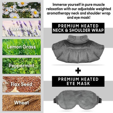 Neck & Shoulder Wrap With Hot & Cold Therapy For Pain Relief, Muscle Relaxation & Stress Reduction + Heated Eye Mask For Dry Eyes & Headaches Comfort Fit Design