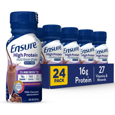 Ensure High Protein Nutritional Shake With Fiber & Plus Nutrition Shake With Fiber 16 Grams Of Protein Meal Replacement Liquid Milk Chocolate Gluten Free 8 Fl Oz (Pack Of 24)