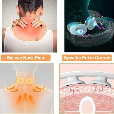 Ems Neck Acupoints Lymphvity Massager Device Electric Deep Tissue 3D Massage Usb Charge 12 Modes Neck Lymphatic Massager For Women Men (Blue)