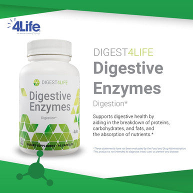 4Life Digestive Enzymes - Dietary Supplement Supports Digestive System and Intestinal Health - Digestive Enzymes Support Food Absorption and Breakdown of Protein Carbohydrates and Fats - 90 Capsules