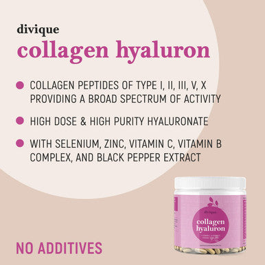 Divique Collagen Capsules Divique Collagen Hyaluron 1500mg Collagen Peptides Type 1 2 3 5 10 + Hyaluronic Acid - 270 Capsules High Dose - Vitamin C (Camu Camu) Vitamin B Complex Piperin Selenium Zinc