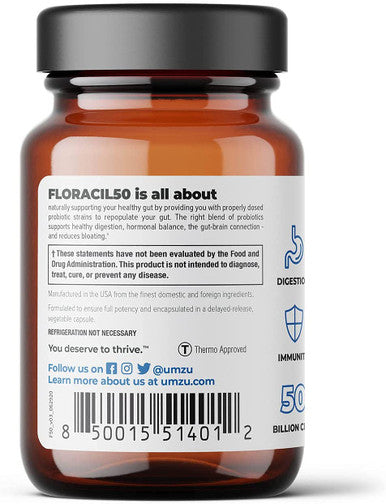 UMZU Floracil50 Daily Probiotic Supplement Contains 8 Gut Healthy Bacteria Strains 1 Month Supply