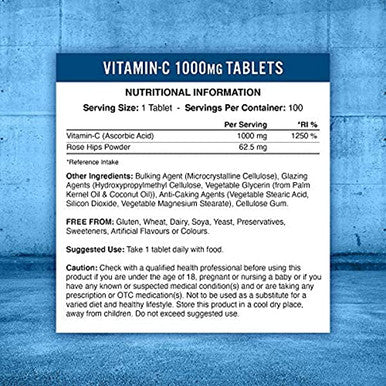 Applied Nutrition Vitamin C 1000mg 100 tablets (3 Months Supply) L Ascorbic Acid With Rose Hips Immune System Support Suitable For Vegans and Vegetarians