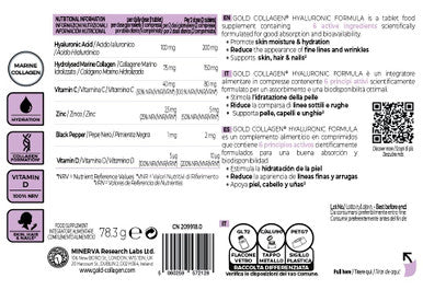 GOLD COLLAGEN Hyaluronic Formula - Collagen Supplements for Women Enhanced with Vitamin D Vitamin C Hyaluronic Acid & Zinc 90 Tablets - Collagen Tablets for Skin Hydration Hair Nail & Joint Care