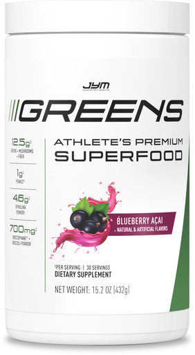 JYM Supplement Science Greens Super Food Powder for Performance Blueberry Acai Spirulina Mushrooms Vitamins BroccoPhane & Broccoli Men & Women 30 Servings
