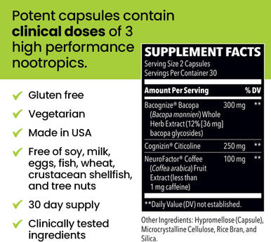 Lifeseasons Neuroq Smart Thinking Supplement Pills - Brain Power + Mental Focus Booster - Supports Memory Recall & Attention - Bacognize Bacopa, Cognizin Citicoline & Coffee Extract - 60 Capsules