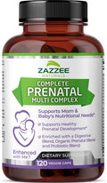 Zazzee Extra Strength Prenatal Multi Complex, 120 Vegan Capsules, Enhanced with MK7, 10 Billion CFU 13-Strain Probiotic Blend, Prenatal Enzyme Digestive Blend and Organic Prenatal Herbal Blend