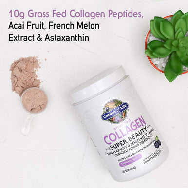 Garden of Life Grass Fed Collagen Super Beauty Powder - Blueberry Acai 20 Servings Collagen Powder For Women Skin Hair Nails Joints Collagen Peptides Powder Collagen Protein Collagen Supplements
