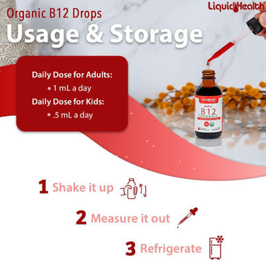 Liquidhealth Organic Methyl Vitamin B12 Methylcobalamin Liquid Drops with Tart Cherry Juice - Boost Energy Support Immune System Improve Memory & Concentration - Vegan Sugar Non-GMO (2 oz)
