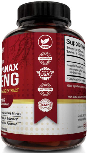NutriFlair Korean Red Panax Ginseng 1600mg 120 Vegan Capsules High Potency Ginseng Root 5% Ginsenosides Extract Powder Supplement Energy Focus Vigor Performance Pills for Women and Men Non-GMO