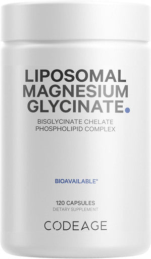 Codeage Liposomal Magnesium Glycinate Supplement - Magnesium Bisglycinate Pills - BioPerine Black Pepper - Liposomal Delivery - Non-GMO Gluten- Mineral - 120 Capsules