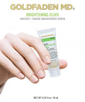 Goldfaden MD Brightening Elixir Serum w/ Vitamin C Ferulic Acid Vitamin B Vitamin E Helps Aid Against Appearance of Photoaging Leaves Skin Feeling Hydrated Looking Radiant TRIAL .34 Fl Oz