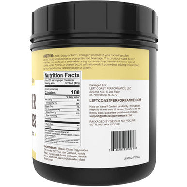 Left Coast Performance MCT Oil Powder with Acacia Fiber & Collagen Peptides Prebiotic Collagen Protein 10g MCTs from Coconuts Sugar Free Keto Coffee Creamer Grass Fed Vanilla Flavor Non-GMO Gluten Free 16 oz