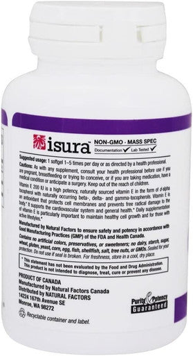 Natural Factors Vitamin E Mixed 200 IU Antioxidant Support for Cellular Integrity 90 Soft Gels