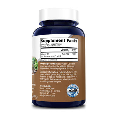 NusaPure Vitamin K2 MK7 120 mcg 200 Veggie Caps (Non-GMO, Vegan & )