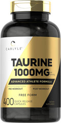 Carlyle Taurine 1000mg Capsules | 400 Count | Form | Non GMO Gluten Supplement
