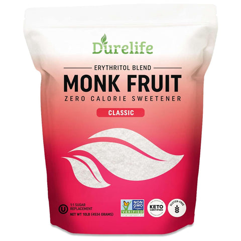 Durelife Golden Monk Fruit Sweetener, 1:1 Sugar Replacement, Keto Diet Friendly, Zero Calorie, Kosher Sugar Substitute, Golden - 10 lb Bulk Size