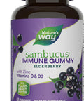 Nature'S Way Sambucus Elderberry Immune Gummies, Daily Immune Support For Kids And Adults*, With Vitamin C, Vitamin D3, Zinc, Gluten Free, Vegetarian, 60 Gummies (Packaging May Vary)
