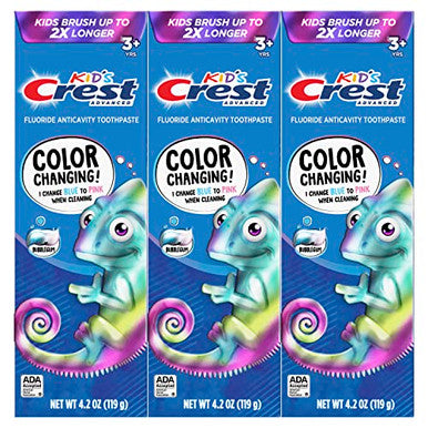 Crest Advanced Kid'S Fluoride Toothpaste Bubblegum Flavor 4.2 Oz 3 Count Color-Changing Anticavity Toothpaste