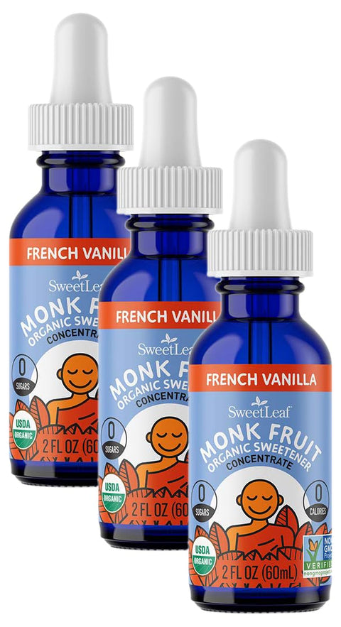 SweetLeaf French Vanilla Liquid Monk Fruit - Monk Fruit Liquid Sweetener Drops, Organic Monk Fruit Extract, Zero Calorie Sweetener, Sugar Free, Keto Friendly, Erythritol Free - 2 Fl Oz