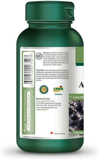 VORST Acai Berry 500mg 10:1 Extract (5000mg Raw Equivalent) with Vitamin C 90 Capsules | Antioxidant Supplement for Digestion Health, Immune Health & Anti Aging | Includes Vitamin C | 1 Bottle