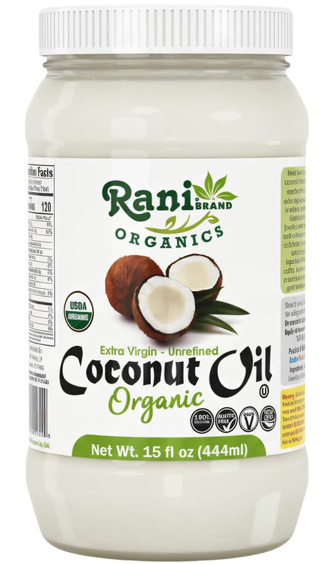 Rani Organic Extra Virgin Coconut Oil, Unrefined 15 fl oz (444ml) Cold Pressed, NON-GMO | Gluten Free | Kosher | Vegan | 100% Natural | Packed in USA | USDA Certified Organic