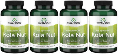 Swanson Full Spectrum Kola Nut Energy Mental Physical Performance Support 550 Milligrams 180 Capsules (4 Pack)