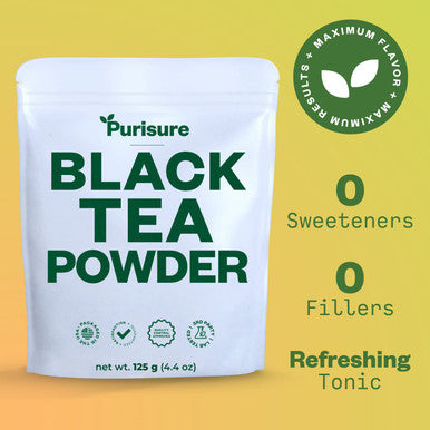 Purisure Instant Black Tea Powder 125G Pure Formula Quick Dissolve For Hot/Cold Tea Unsweetened Instant Tea Powder For Beverages Baking Energy & Health Boost No Additives Non-Gmo 125 Servings