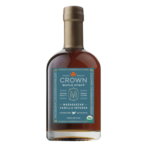 Crown Maple Certified Organic Madagascar Vanilla Infused Maple Syrup, Pure, Gluten Free, No Preservatives, Non-GMO Pairs well with Pancakes, Coffee, Cocktails & Brunch, 12.7 Fl Oz (Pack of 1)