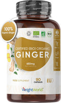 Weightworld Organic Ginger Supplement - High Strength 1300mg - Soil Association - 2 Ginger Root Capsules Per Serving - Vegan Joint & Digestion Supplement