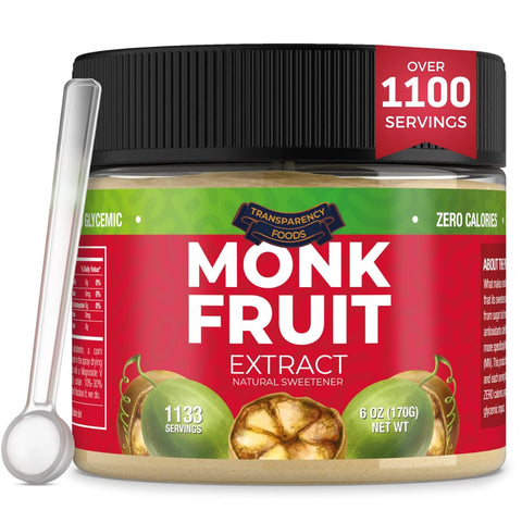 Monk Fruit Sweetener No Erythritol (25X Sweeter Than Sugar) Zero Calories, Zero Glycemic, Non-GMO, No Fillers - Monk Fruit Extract (7% Mogroside V) by Transparency Foods (3oz, 566 servings)