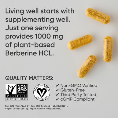 Sports Research Berberine - Herbal Ayurvedic Metabolic Health Support - 1000 Mg - 60 Capsules - Vegan Certified, Gluten-Free, Non-Gmo