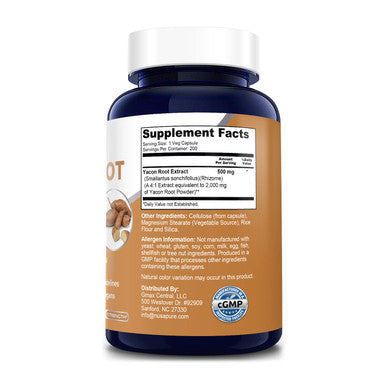 NusaPure Yacon Root Extract 2000mg Serving 200 Vegetarian Capsules (Extract 4:1, Non-GMO & )