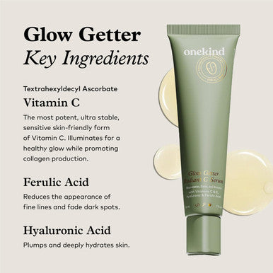 Onekind Radiant C Face Serum Anti-Aging Facial Treatment with Hyaluronic Acid Tetrahexyldecyl Ascorbate Ferulic & Vitamin E Serum for Dark Spots Even Skin Tone Fine Lines & Wrinkles