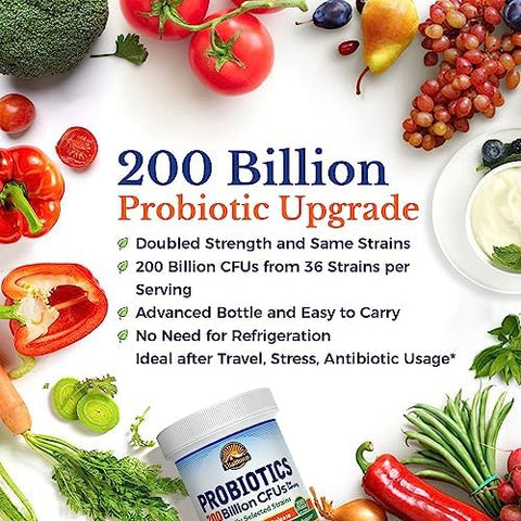 Vitalitown Probiotics 200 Billion Cfus 36 Strains Shelf Stable Acid & Bile Resistant Intensive Digestive & Immune Support Men & Women Probiotics Vegan Non-Gmo 60 Ct