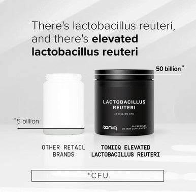 Toniiq 50 Billion CFU Lactobacillus Reuteri Probiotic 50mg per Serving L Reuteri Probiotics Highest CFU Count Lactobacillus Reuteri Probiotic 60 Vegetarian Capsules 60 Servings