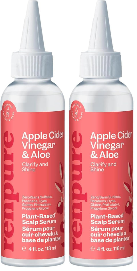 RENPURE Plant Based* Apple Cider Vinegar Scalp Serum for Dull Hair, 4oz | ACV rinse with Aloe detoxifies, loosens buildup and oil, soothes, leaving scalp feeling fresh and dull strands shiny daily