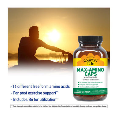 Country Life Maxi-Amino With 16 Free Form Amino Acids 90 Vegetarian Capsules Certified Gluten Free Certified Vegetarian