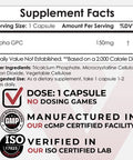 Alpha GPC Capsules | 150mg | 180 Count | Cholinergic Supplement | Brain Health Supplement | Supports Healthy Brain Function | Enhance Cognition, Memory + Focus