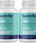Bestvite PABA 500mg (240 Vegetarian Capsules) (120 x 2) (para-Aminobenzoic Acid) - No Stearates - Vegan - Non GMO - Gluten