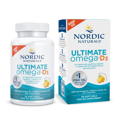 Nordic Naturals Ultimate Omega-D3 Lemon Flavor 1280 mg Omega-3 + 1000 IU Vitamin D3-90 Soft Gels Omega-3 Fish Oil - EPA and DHA - Promotes Brain Heart Joint and Immune Health 45 Servings