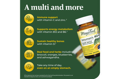 MegaFood Women'S 40+ One Daily Multivitamin For Women With Vitamin B12 Vitamin B6 Vitamin C Vitamin D Zinc & Iron - Plus Real Food - Immune Support - Bone Health - Non-Gmo - Vegetarian - 90 Tabs