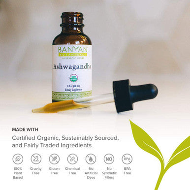 Banyan Botanicals Organic Ashwagandha Extract Withania Somnifera For Healthy Adrenals & Immune System, Stress Relief, Strength, Mood & More* 1 Fl Oz Non-Gmo Sustainably Sourced Vegan